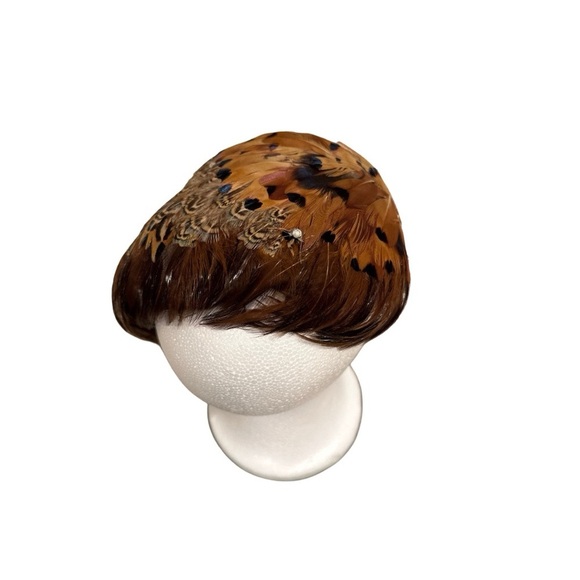 Bundle (2) Vintage Fascinator Pillbox Whimsy Hats 40-60s Pheasant Feather & Mink main image 4